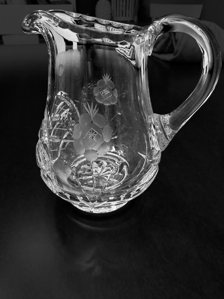 Juego de crema y azucarero de cristal grabado vintage con diseño floral Foto 3 de 4