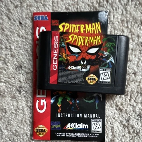 Acclaim Spider-Man Sega Genesis Cartridge & Manual Action Adventure K-A Rated