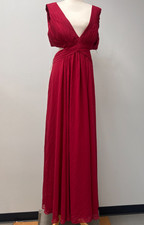 JJ's House Burgundy Floor-Length Pleated Chiffon Bridesmaid Dress Sz 16 220895