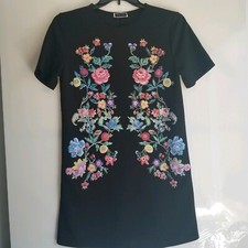 Little Black Dress Size 4 6 M Shift Dress Tunic Embroidered Floral 