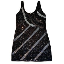Guess Beaded Sequin Cocktail Dress Sparkly Black Silver Striped Size 7 Sexy Hot