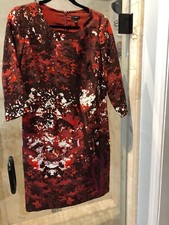 New Women's Talbots Floral 3/4 Sleeve V-neck Dress S 4 Orange Red Fall Print