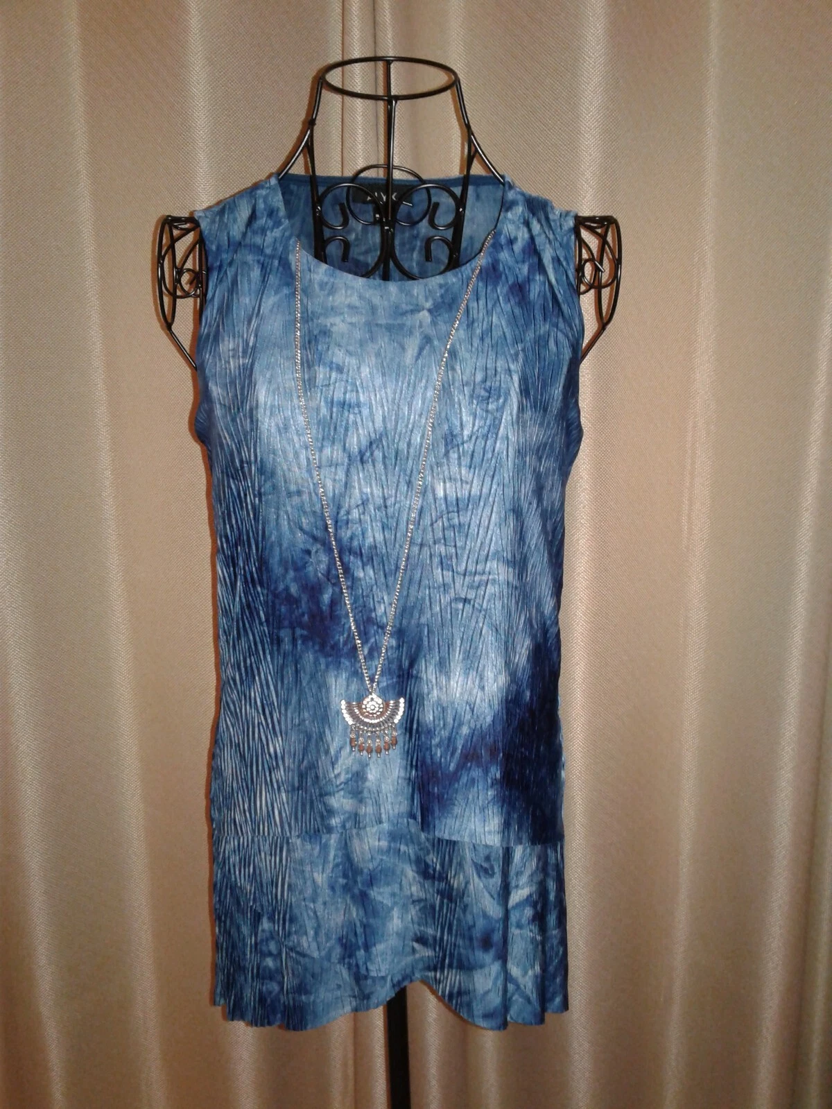 Camicia da serbatoio tunica texture arricciata + collana argento • blu • alyx • sm