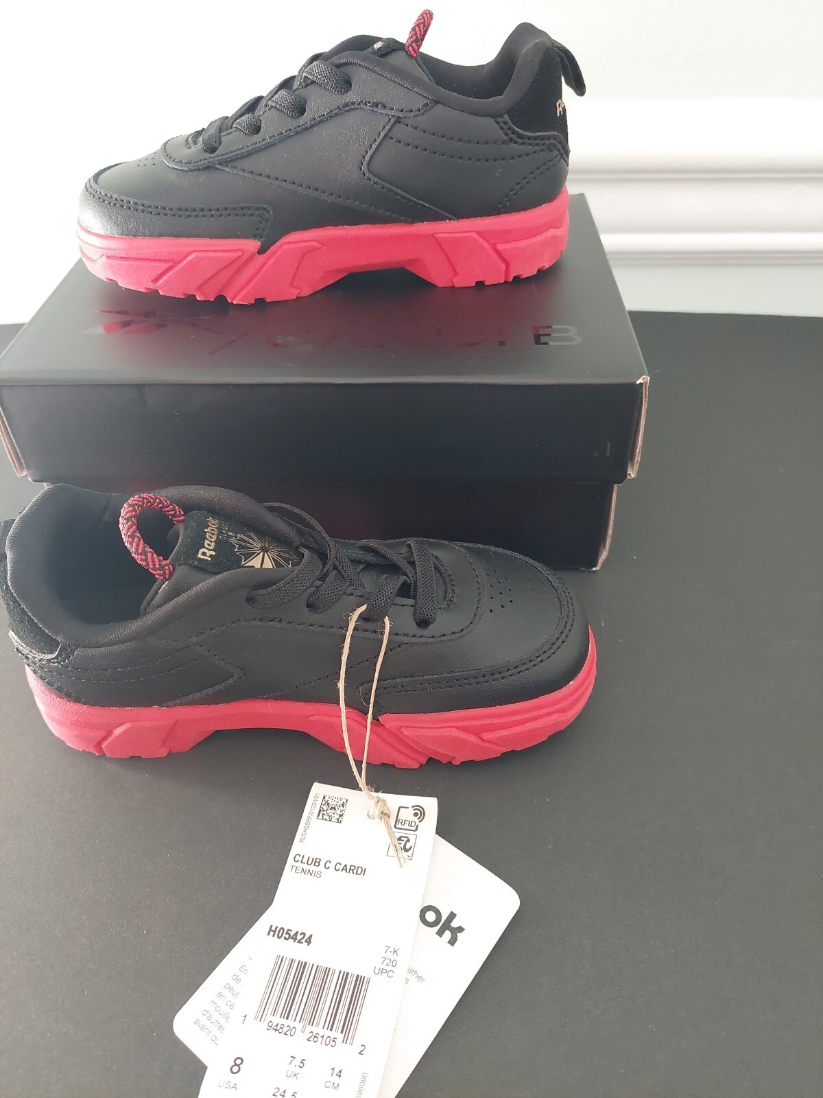 NEW Reebok Cardi B Club C&nbsp;Infants Size 8 Toddlers Black/Red Sole Tennis Shoe