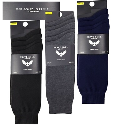 NEU HERRENSOCKEN 5 Paar Designer Herren SOX BRAVE SOUL Männersocken Größe 7-11 SCHWARZ
