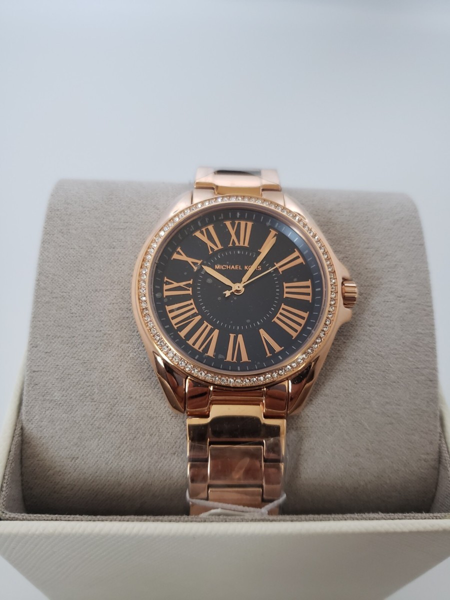 MICHAEL KORS Ladies Kacie Rose-Gold Tone Navy Dial Crystals 