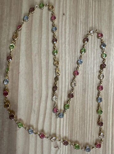 Austrian Crystal Necklace Pastel Colors Gold Tone Bezel 35”