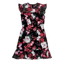 Donna Morgan Size 4 Embroidered Flowers Mid-Length Lace Dress Ruffle Sleeves