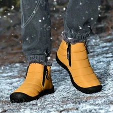 Mens Snow Boots Warm Fur Lined Ankle Waterproof Slip On Outdoor Winter Shoes