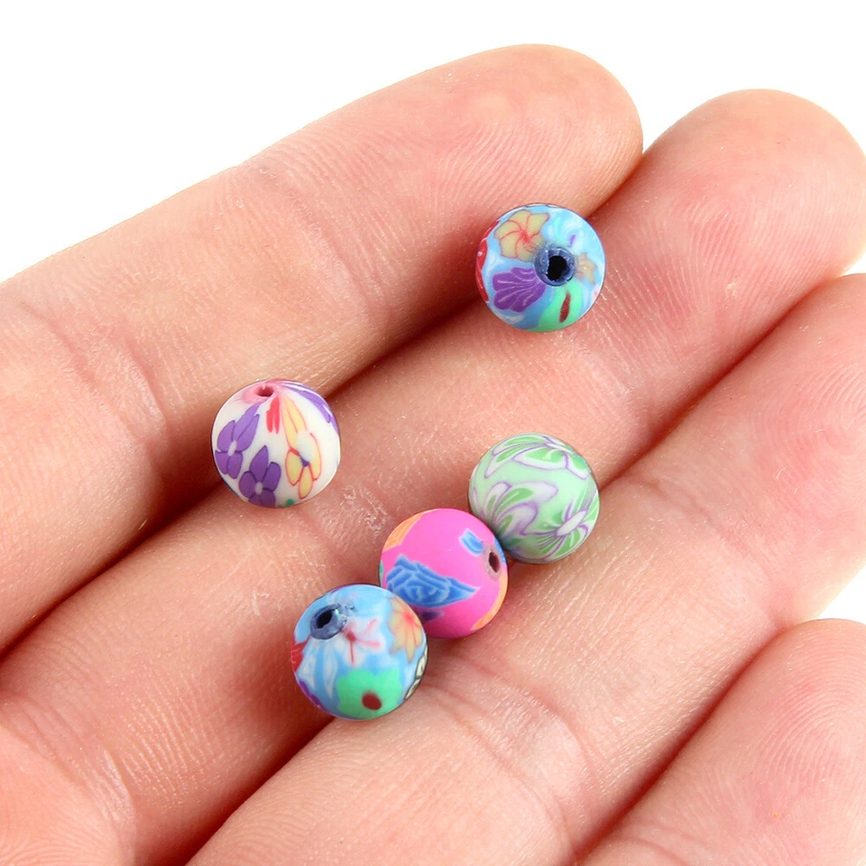100pcs/lot 6mm 8mm 10mm 12mm Mixed Polymer Clay Flower Pattern Round Loose Beads - Image 3 of 4