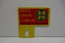 ARNOLD SCHWINN & COMPANY License Plate Topper DIE CUT 3" HIGH X 3" WIDE. NICE!