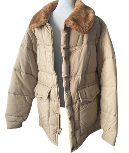 Walls Blizzard Pruf Puffer Jacket Men L Insulated Quilted Lined Fur Collar Tan - Picture 4 of 18