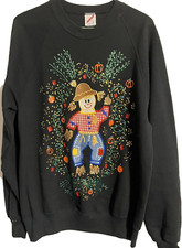 Sweatshirt Women's Size Large Scarecrow Pumpkins Autumn Dark Green Vintage