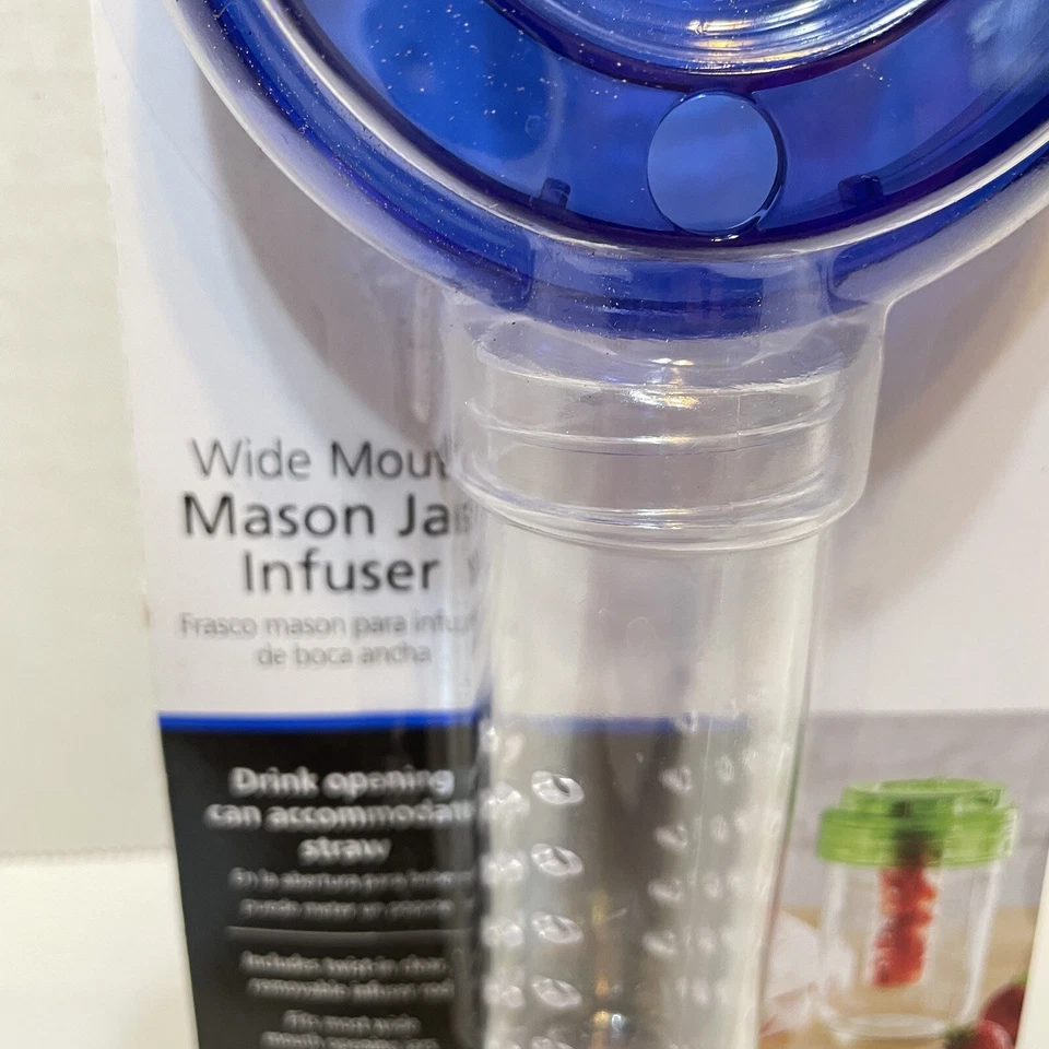 Mason Jar注入器盖宽口带开口适用于吸管蓝色全新密封 — 第 2/4 张图片