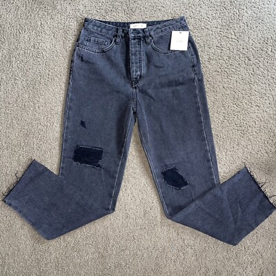 O Neill Denim Distressed Jeans Benatar Size 28 Black Washed Slim Skinny Cropped