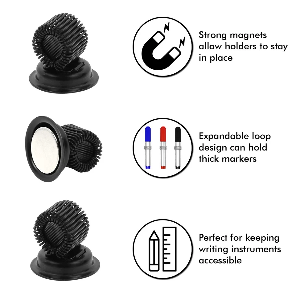 Magnetic Pen Holder Clip Refrigerator Magnet Pen Marker Clip Holder Silver/Black - Image 3 of 4