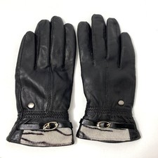 Xuehao Leather Gloves Womens L Black Lined Zebra Print Rhinestone Buckle Detail