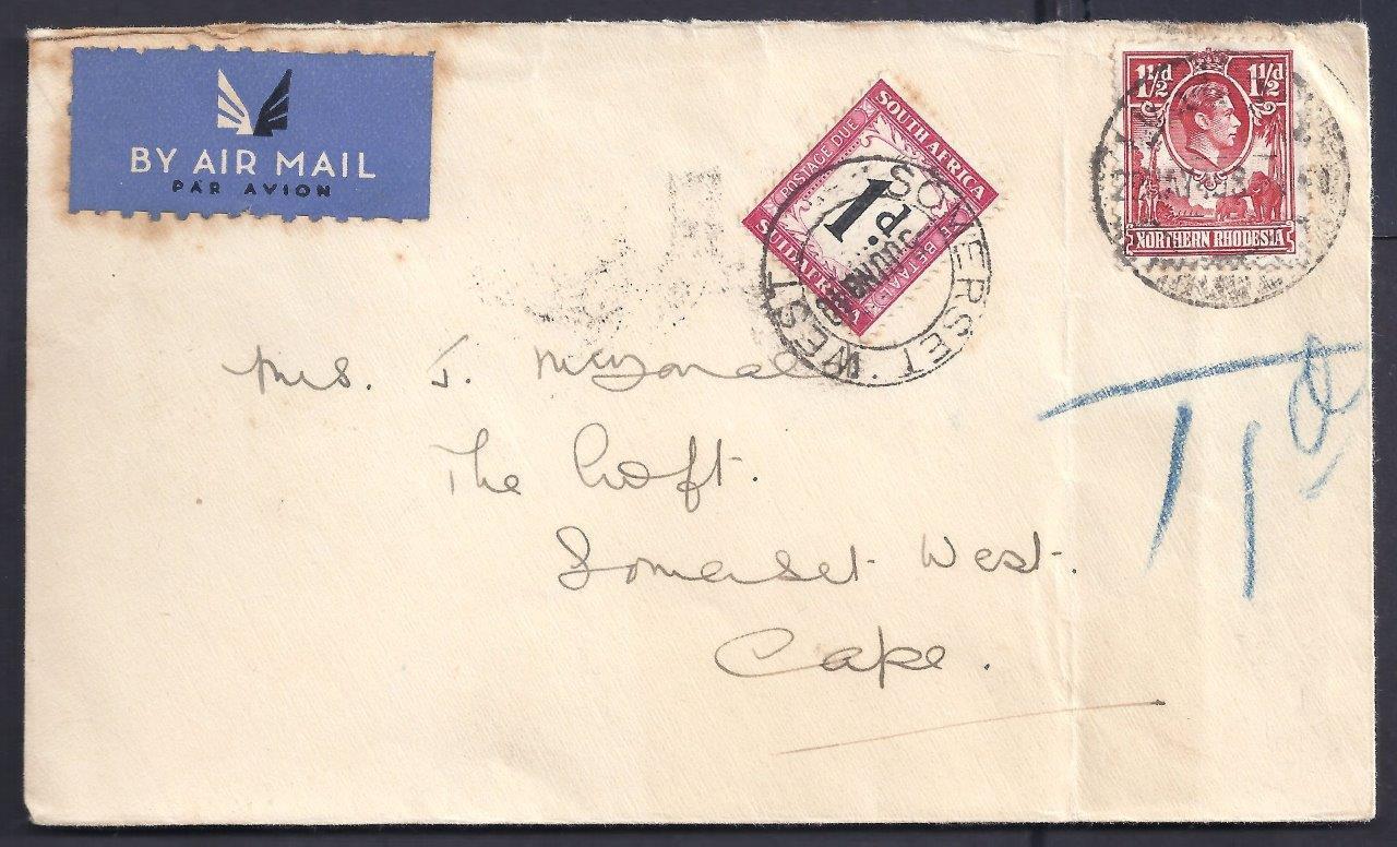 N.RHODESIA KGV1 1940 Max 50% OFF COVER Ranking TOP20 TO ADDED C DUE POSTAGE S.AFRICA