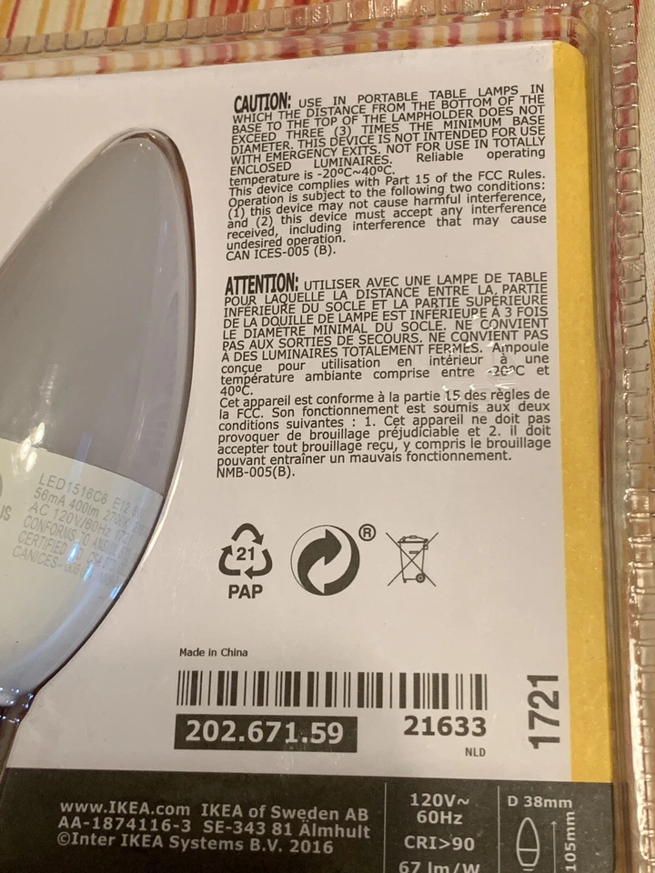 IKEA LEDARE LED 400lm 6W Light Bulb E12 Bulb LED15116C6 2700 Kelvin Buy Now - Image 3 of 4