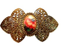 Vtg. Metal Embossed Floral Hair Clip Barrette, Made In Korea