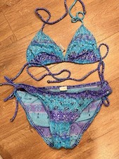 Blue Turquoise Bikini Top Medium Bottom Small
