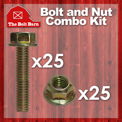(25) 3/8-16x1 Grade 8 Hex Flange Bolts & (25) 3/8-16 Flange Lock Nuts Yellow