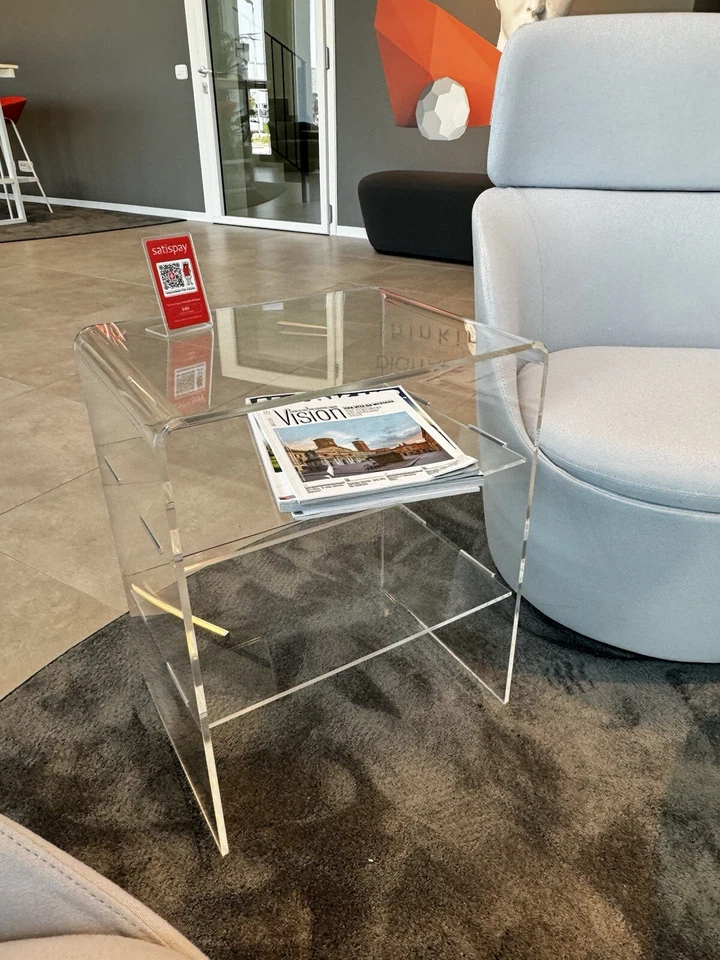 Tavolino Mobile Comodino Plexiglass Trasparente Doppio Ripiano Mensola 45x33x55H - Immagine 3 di 3