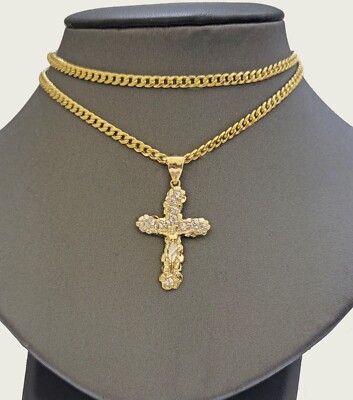 Real 10k Gold Cross Charm Pendant Chain SET 18-26
