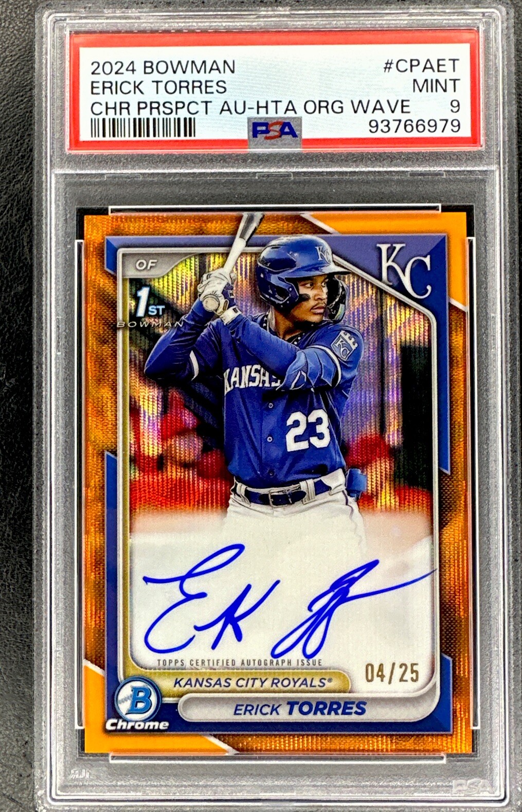 Erick Torres 2024 Bowman Chrome 1st Orange Wave Refractor Auto /25 Royals #CPAET