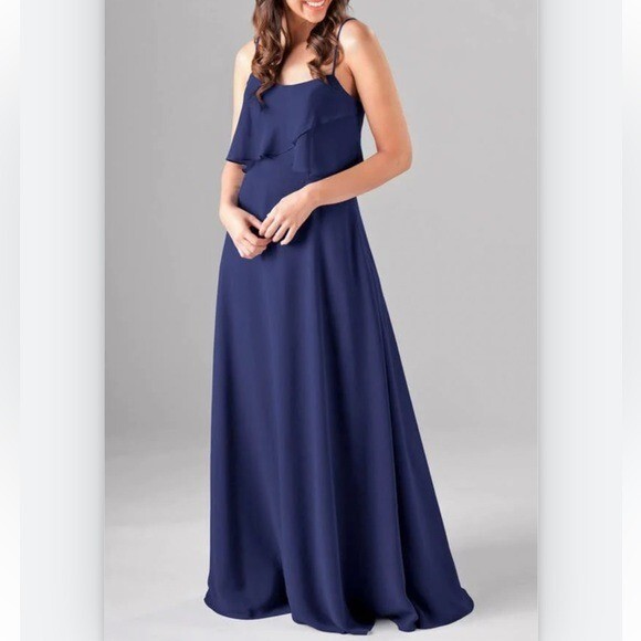 Jenny Yoo Blue Drape Spaghetti Strap Chiffon Bridesmaid Dress Size 6 | eBay
