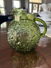 Vintage 1970s Anchor Hocking Milano Avocado Green Crinkle Ball Pitcher Ice Lip