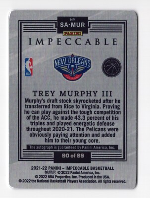 Trey Murphy III RC auto /99シリ Trey Murphy III 2021-22 Impeccable Stainless Stars Autograph