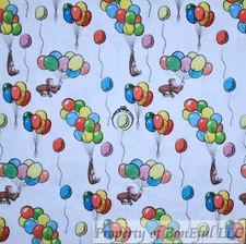 BonEful Fabric FQ Cotton Quilt White Curious George Monkey Birthday Balloon SALE