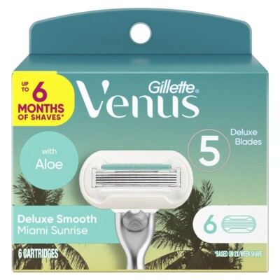 Gillette Venus Miami Sunrise Deluxe Smooth Aloe Refill Cartridges 6 count NEW