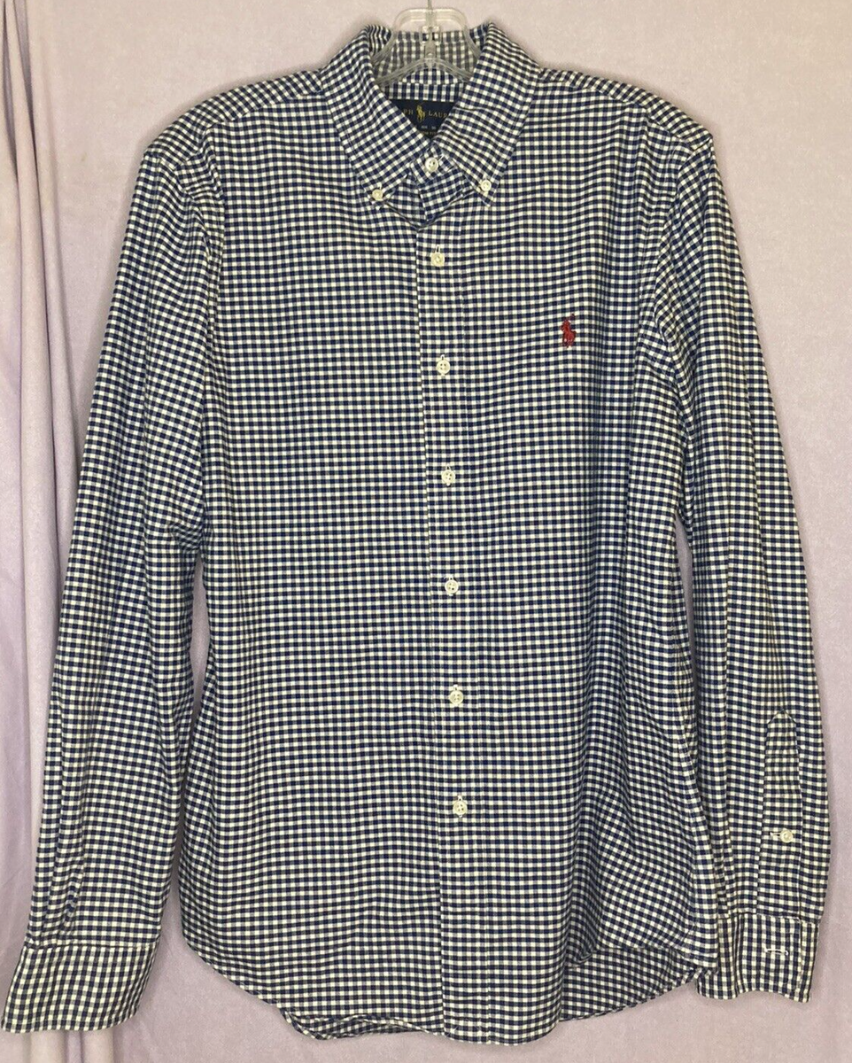 Men's Ralph Lauren SZ M Blue Checkered Long Sleeve Button Front
