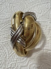 VTG 70s Gold Tone Snake Chain Metal Stretch Disco Belt With Movable Deco 27"