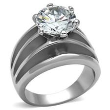 Ladies 4ct ring cz stainless steel silver wide unique no tarnish solitaire 1084