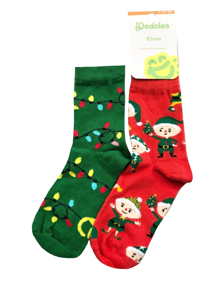 DEDOLES witzige Kinder Socken Elfen Weihnachs Wichtel 23-26 / 27-30 / 31-34 NEU