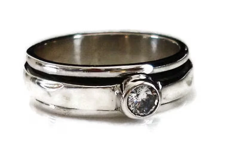 Zircone Cubico Spinner Anello 925 Argento Sterling Fascia Misura 10 US per - Immagine 4 di 4