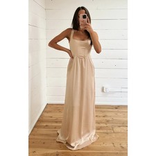 Show Me Your Mumu Nina Maxi Dress in Champagne Luxe Satin size Small NEW