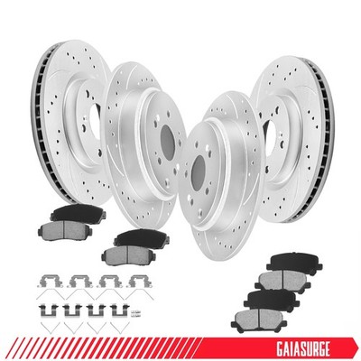 Front Rear Drilled Disc Rotors Brake Pads for 2011 2012 2013 2014 Honda Odyssey
