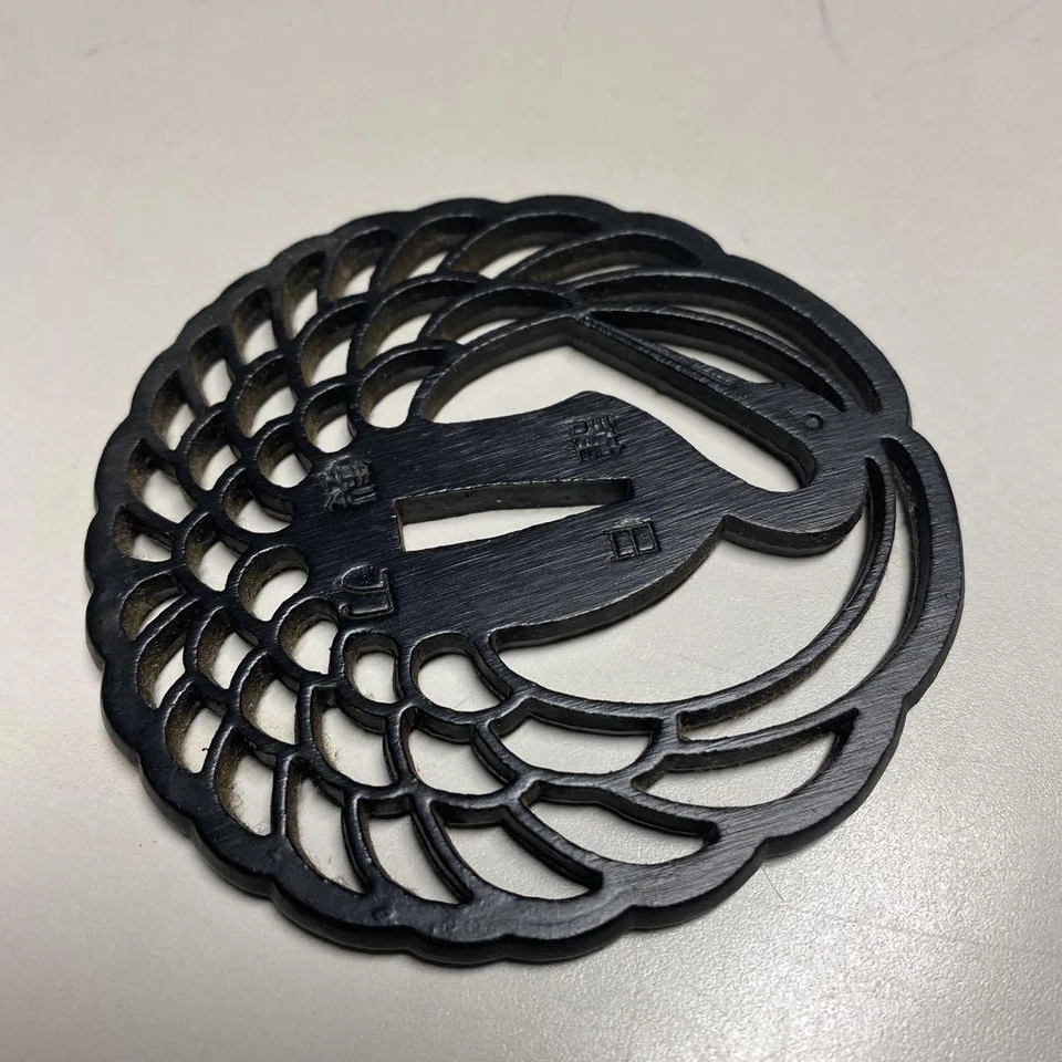 Beautiful Black Metal Tsuba Crane Design Antique Sword Guard Collectible - Image 3 of 4