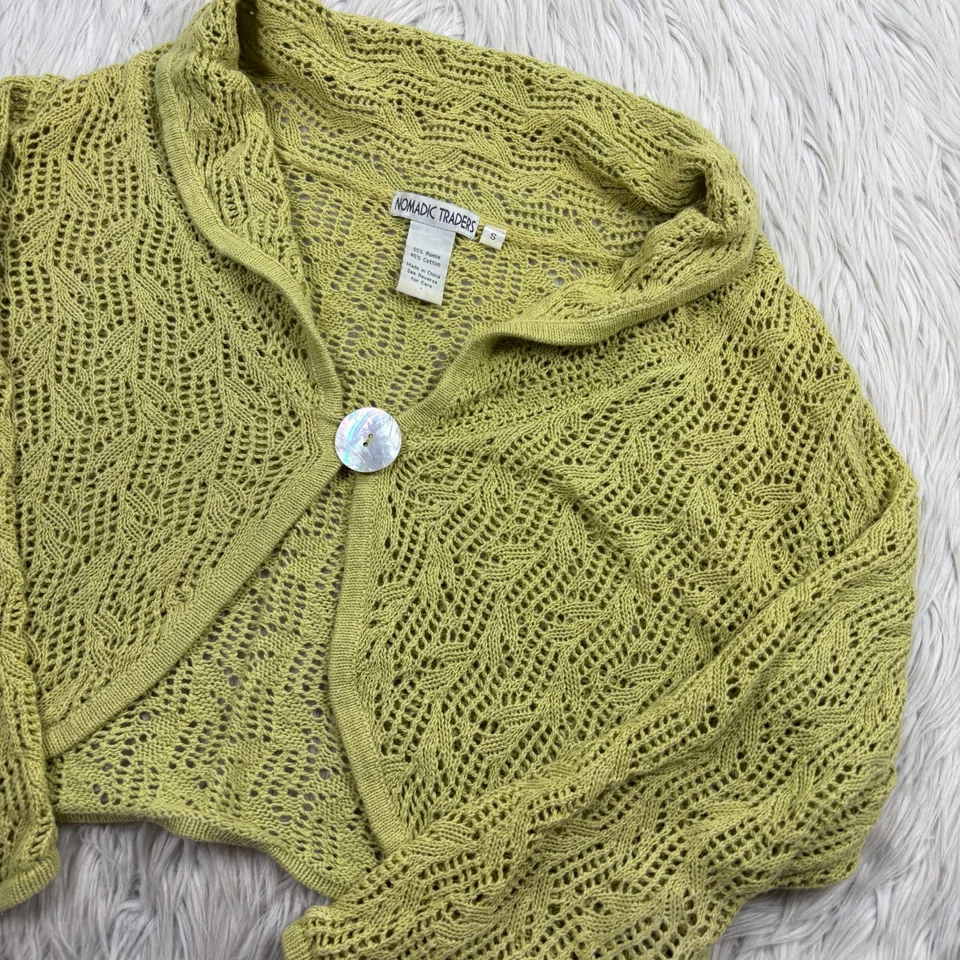 Nordic Traders Women's S Citron Open Knit Cropped Cardigan Lagenlook Art to Wear - Image 2 of 4