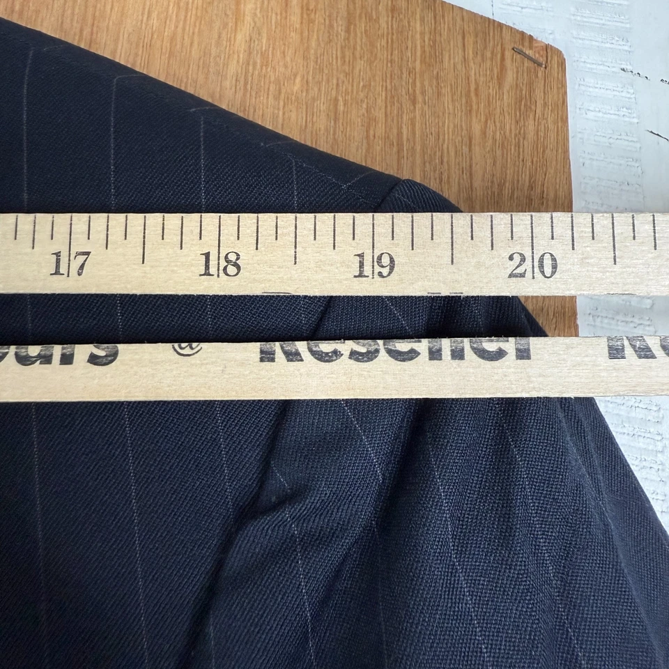 Traje Geoffrey Beene Para Hombres 42L Azul Marino Rayas 2 Botones Lana Pantalones 36x31 Plisado Foto 4 de 4