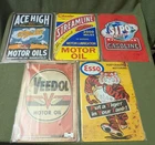 Vintage Style Gasoline Motor Oil Tin Sign Lot (5) Gas Pump Signs- NEW 12" x 8"