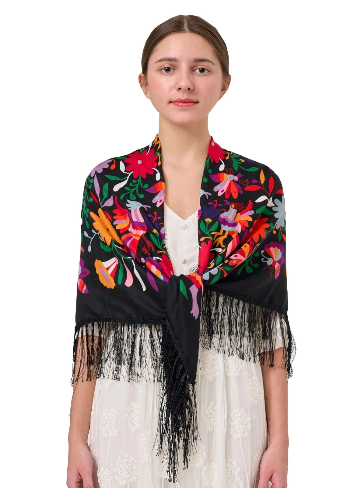 Women’s Russian Style Square Scarf Shawl - Head Wrap Scarf with Tassel Fringe...