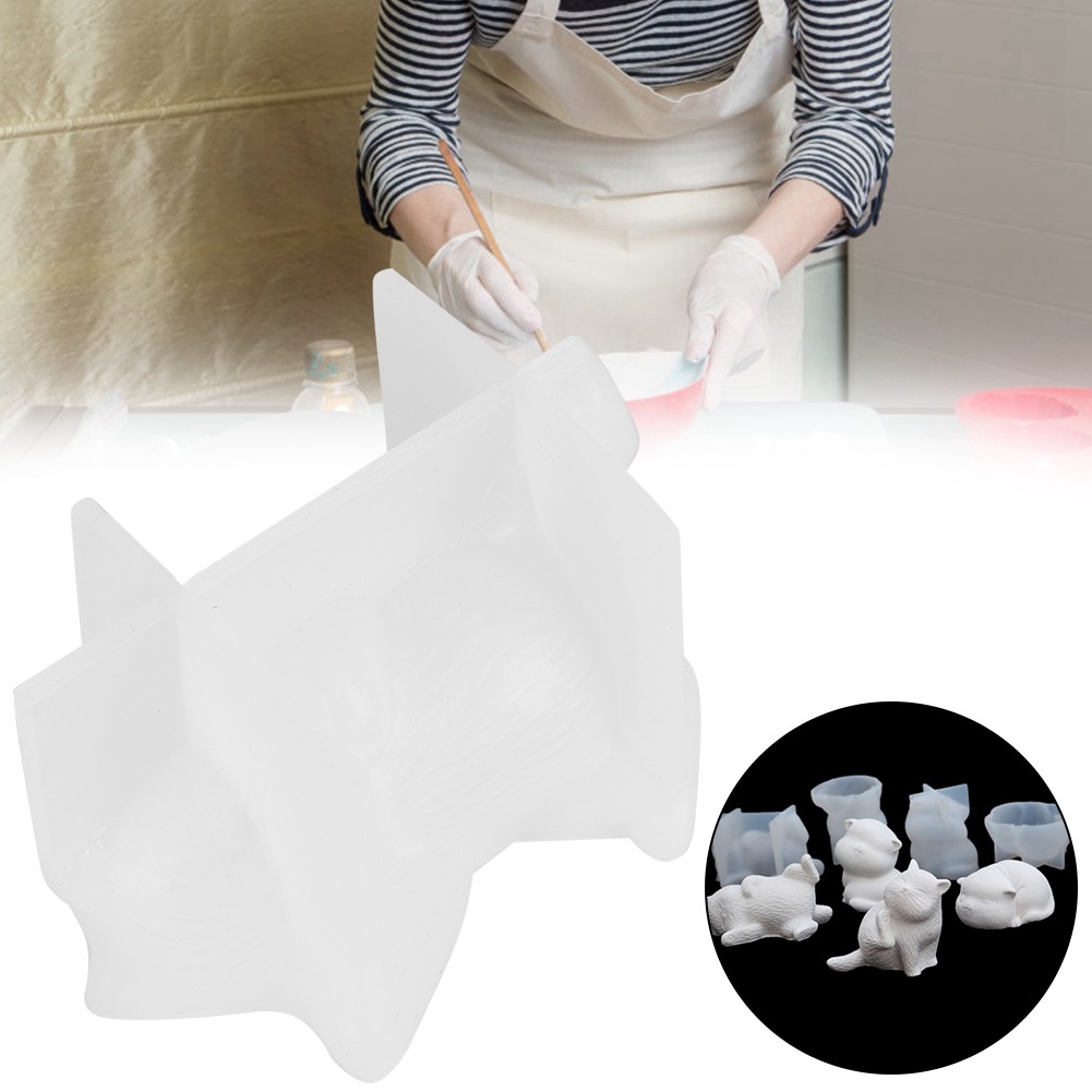 Crystal Silicone Cat Mold Plaster Mould Ornaments Decoration Crafts MakingLy
