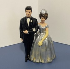 Vintage Wilton Chicago Wedding Cake Topper Bride Groom 4" MCM Silver Dress