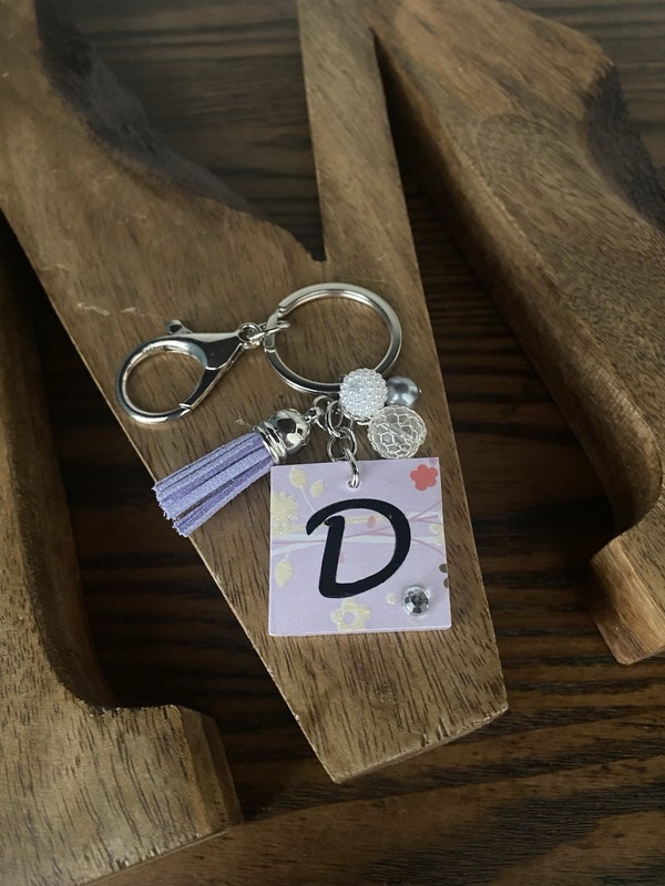 Handmade Lavender Wooden Alphabet Keychain / Initial LETTER D—Free Shipping