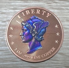 Lady Liberty   Premium UV Colorized Coin - 1 oz .999 Fine Copper Round